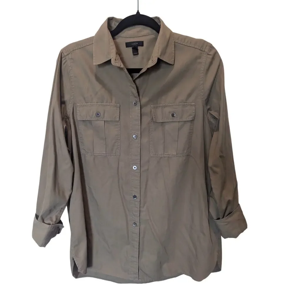 J. Crew Khaki Fatigue Military Button Down Sz 8